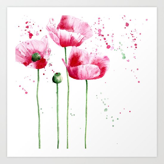 Expressive poppies || watercolor Art Print