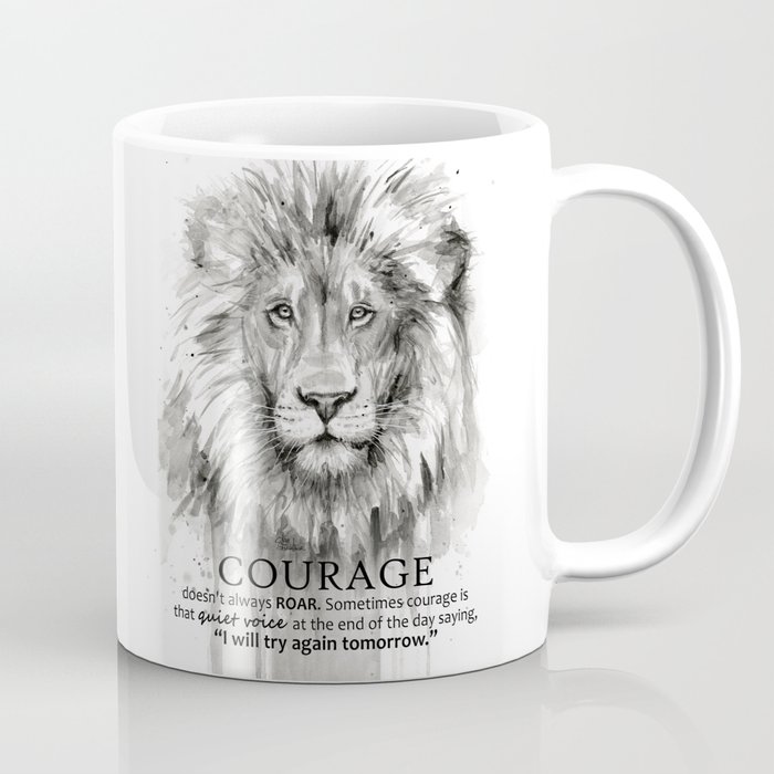 Lion Courage Motivational Quote Watercolor Painting Coffee Mug
