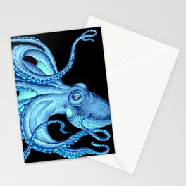 Blue Teal Octopus Tentacles Ink Black Nautical Marine Dance Stationery Card