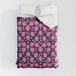 THISTLEDOWN FLORAL in PINK AND DARK BLUE Duvet Cover