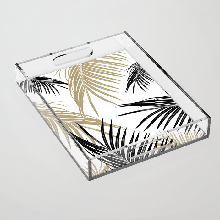 Gold Black Palm Leaves Dream #1 #tropical #decor #art #society6 Acrylic Tray