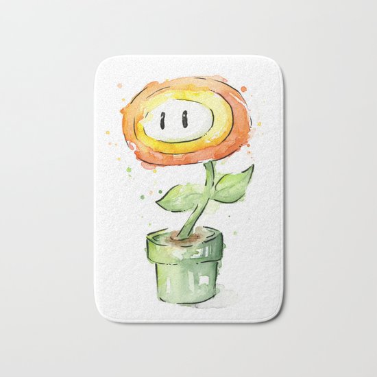 Fireflower Watercolor Painting Bath Mat