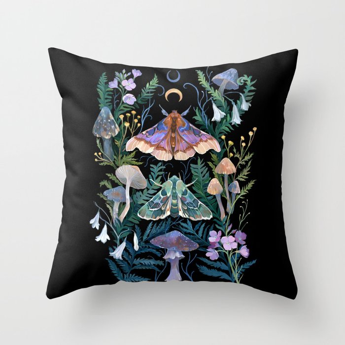 Sphinx Moth Moon Garden Throw Pillow