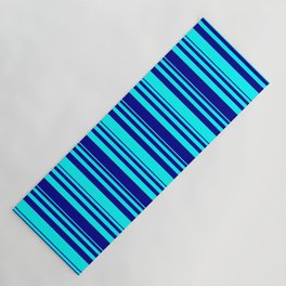 [ Thumbnail: Aqua & Dark Blue Colored Stripes/Lines Pattern Yoga Mat ]
