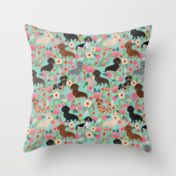 Dachshund floral dog breed pet patterns doxie dachsie gifts must haves Throw Pillow
