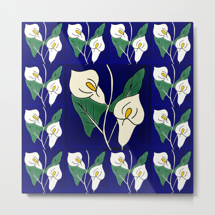 TALAVERA MEXICAN TILE WITH A FLOWER IN BLU Metal Print