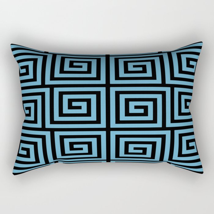 Greek Key Pattern 131 Black and Blue Rectangular Pillow