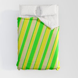 [ Thumbnail: Lime, Yellow, and Pale Goldenrod Colored Striped Pattern Duvet Cover ]