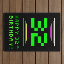 [ Thumbnail: 32nd Birthday - Nerdy Geeky Pixelated 8-Bit Computing Graphics Inspired Look Outdoor Rug ]