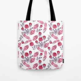 Watercolor . Floral pattern with bird feather .1 Tote Bag