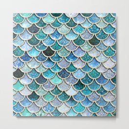 Multicolor Aqua Mermaid Scales - Beautiful Abstract Glitter Pattern Metal Print | Pattern, Graphicdesign, Beach, Glitter, Girl, Metal, Mermaid, Animal, Green, Blue 