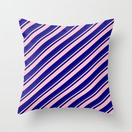 [ Thumbnail: Pink & Blue Colored Striped Pattern Throw Pillow ]