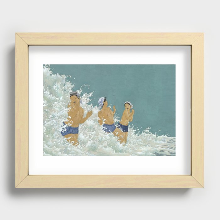 Three Ama Enveloped In A Crashing Wave Recessed Framed Print