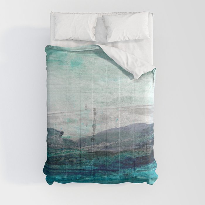 Turquoise Blue Green Abstract Coastal Landscape Comforter