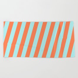 [ Thumbnail: Turquoise and Coral Colored Stripes Pattern Beach Towel ]