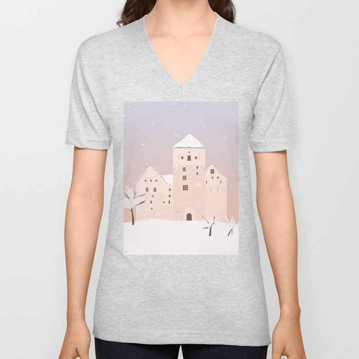 Turku Castle Winter, Finland V Neck T Shirt