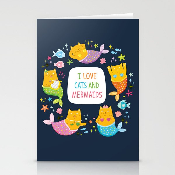 I Love Cats and Mermaids Stationery Cards