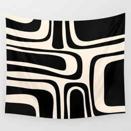 Palm Springs - Midcentury Modern Abstract Pattern in Black and Almond Cream  Wall Tapestry