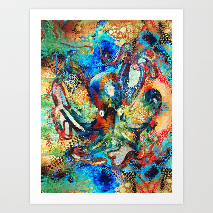 Beachy Colorful Octopus Art by Sharon Cummings Art Print