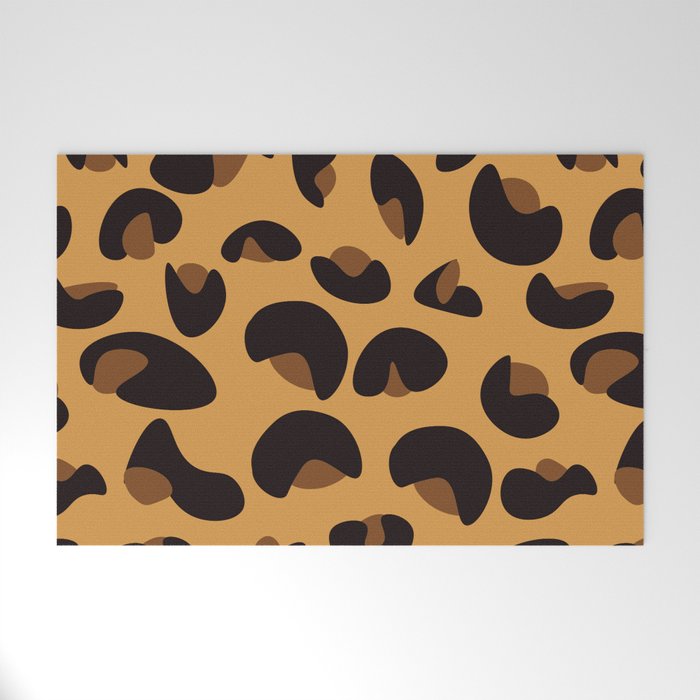 Abstract Seamless Leopard Print Pattern - Licorice and Jasper Orange Welcome Mat