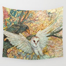 The Playground _ Raven, Owl, Chickadee Wall Tapestry