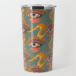 Cosmic Eye Retro 70s, 60s inspired psychedelic Travel Mug