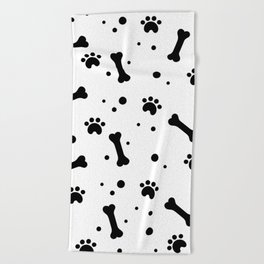 Dog's paw print and bone seamless pattern Beach Towel