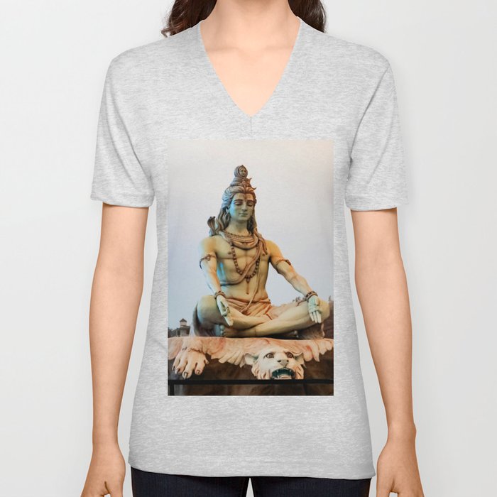 Lord Shiva Meditating V Neck T Shirt