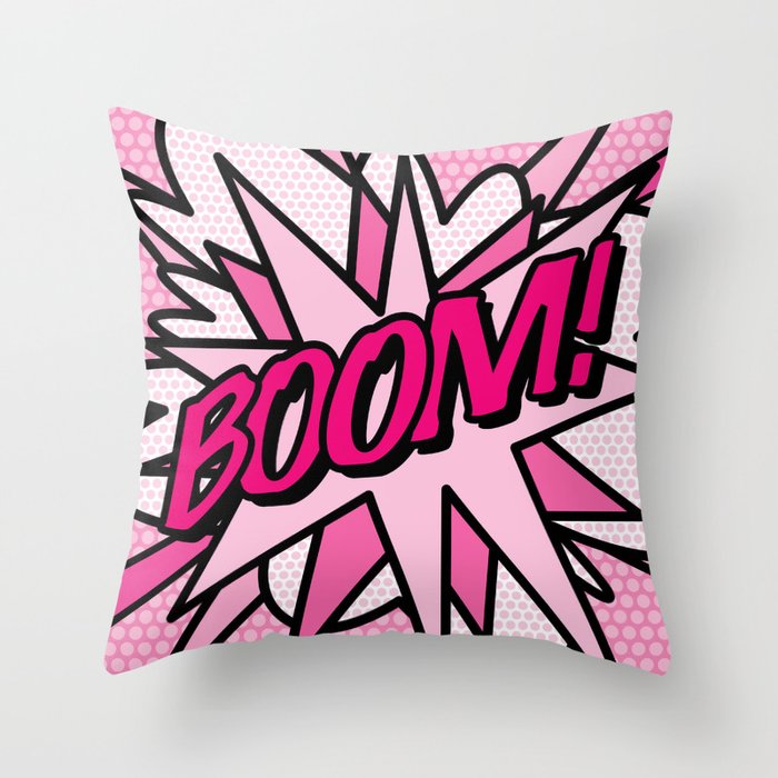 BOOM Pink Comic Book Pop Art Fun Cool Graphic Throw Pillow