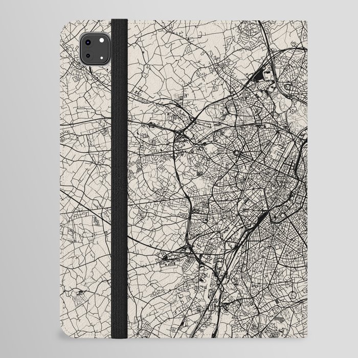Belgium, Brussels - Black and White City Map - Aesthetic Wall Art iPad Folio Case
