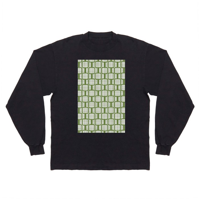 Mod Links Retro Midcentury Modern Geometric Pattern 2 Sage Olive Green White Long Sleeve T Shirt