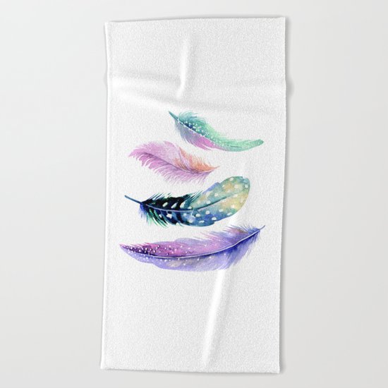 Watercolor Feather Beach Towel