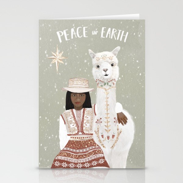 Folk llama Christmas card Stationery Cards