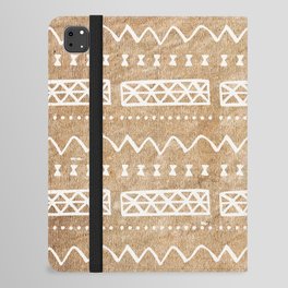 Tan Brown and White Bow Tie Zig Zag Mud Cloth Pattern iPad Folio Case