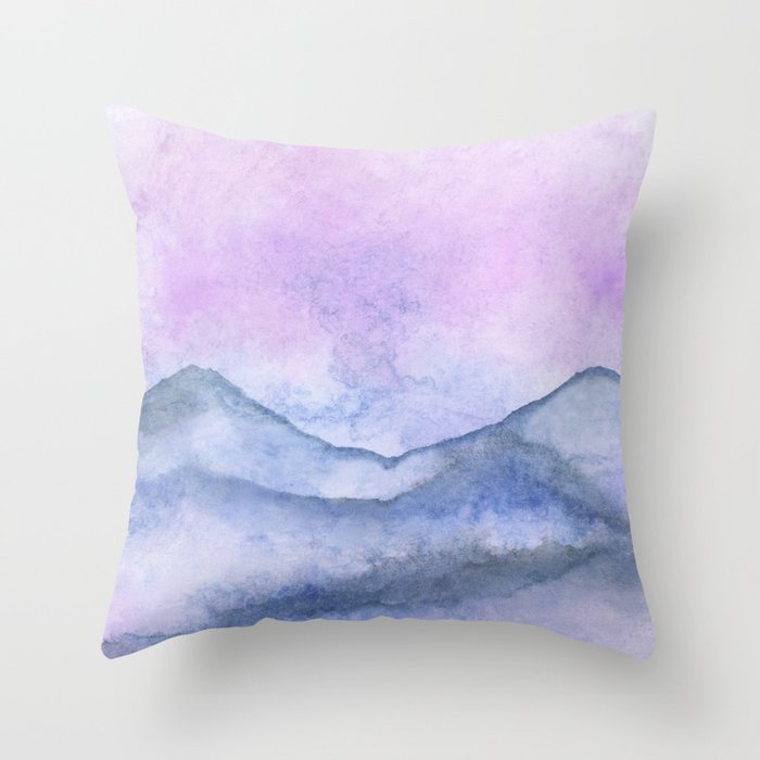 Purple Mountain Scape With Watercolor Throw Pillow