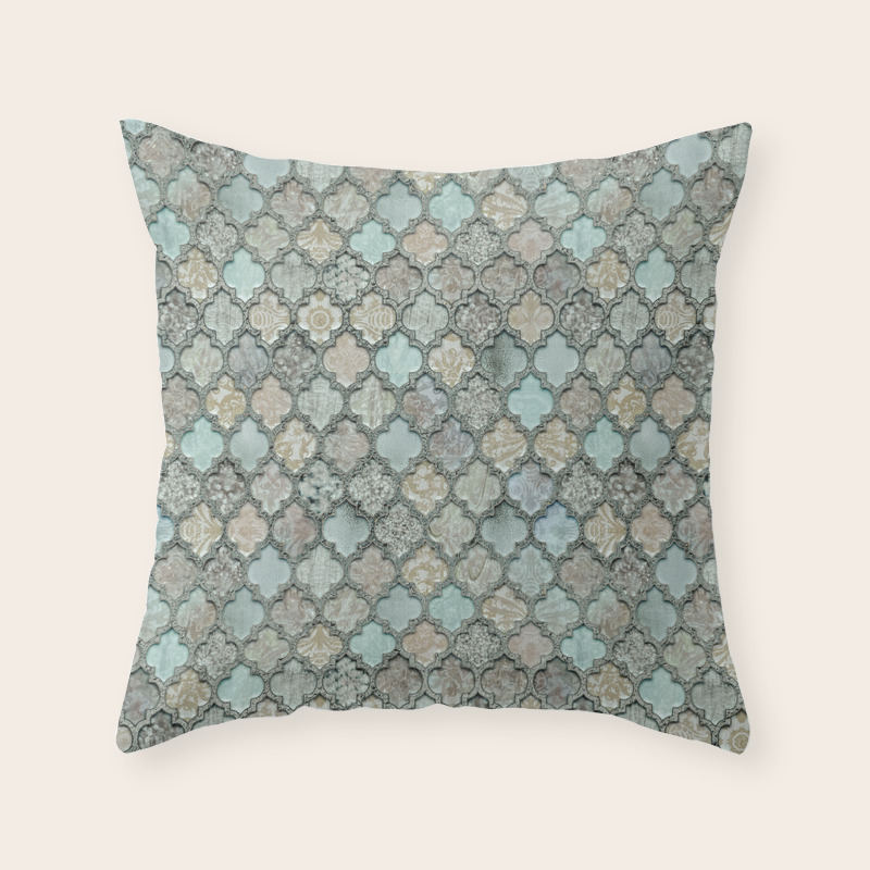 Old Moroccan Tiles Pattern Teal Beige Distressed Style Throw Pillow By Lebensart Society6