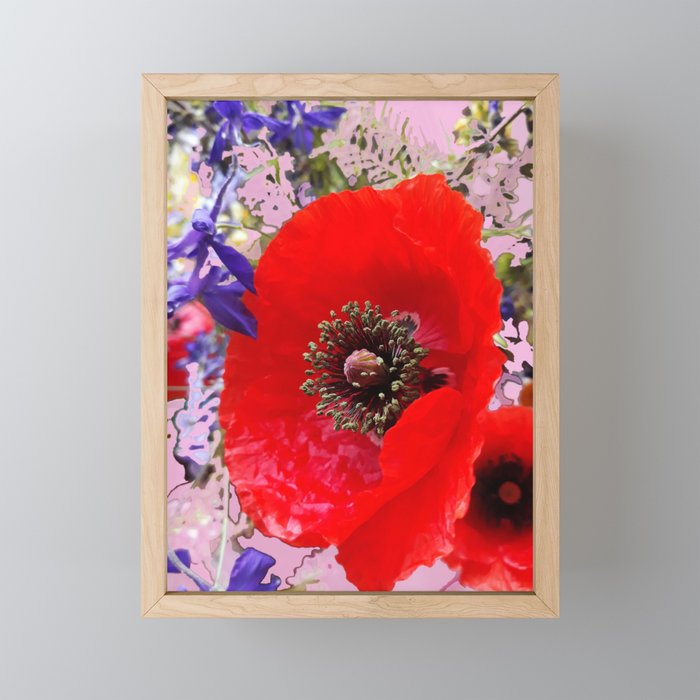 Poppy and wildflowers fresh summer arrangement Framed Mini Art Print