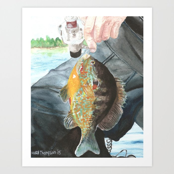 Fisherman with Bluegill Art Print by Mary Thompson Art