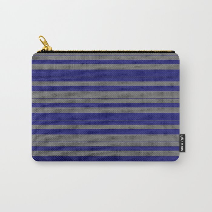 Midnight Blue and Dim Grey Colored Striped Pattern Carry-All Pouch