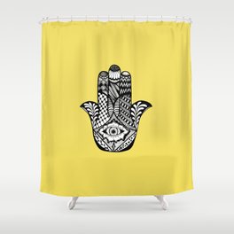 Hand Drawn Hamsa Hand of Fatima on Yellow Shower Curtain