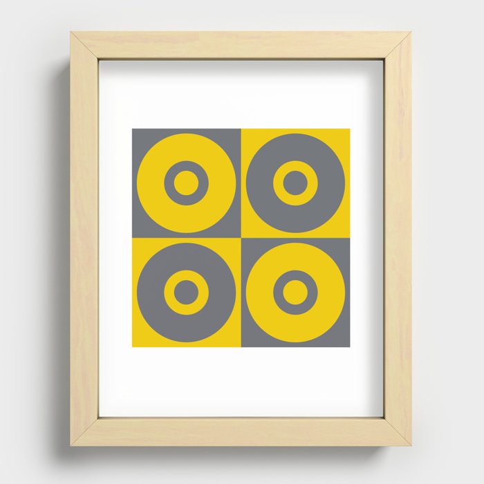 Grey Yellow Geometric Circle Repeat Pattern Recessed Framed Print