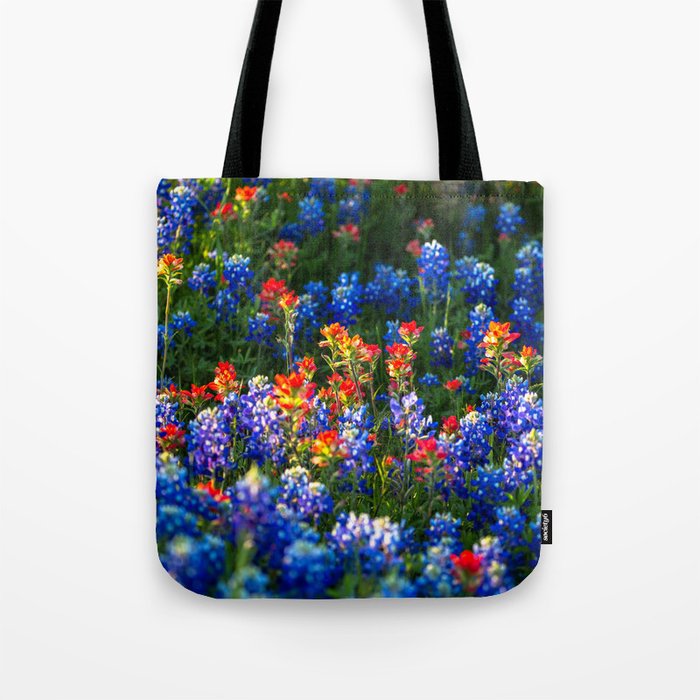 Wonderful Wildflowers - Bluebonnets and Indian Paintbrush on Spring Day in Texas Tote Bag