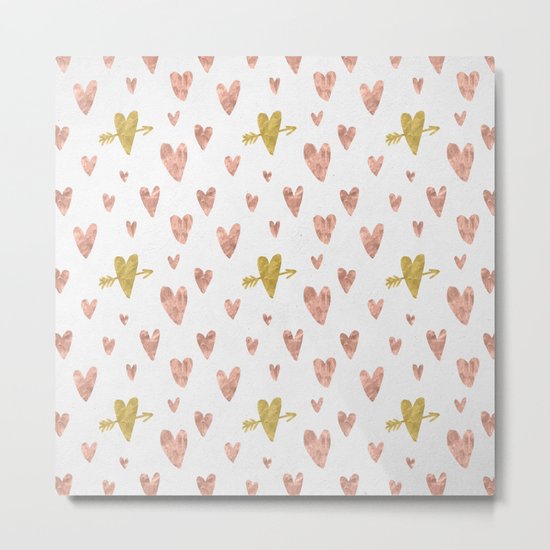 Yellow Rose Gold Hearts Pattern Metal Print