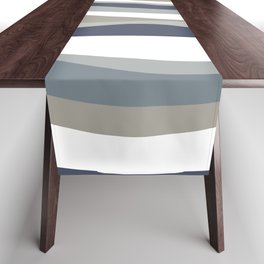 Wavy Lines Pattern Blue, Grey, Beige and White Table Runner