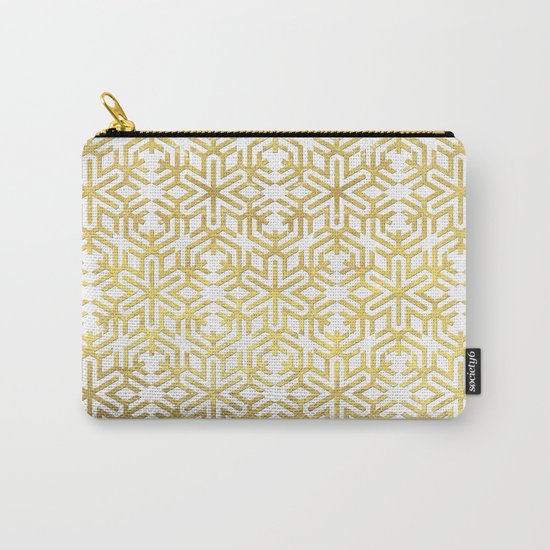 White and Gold Snowflake Pattern Carry-All Pouch