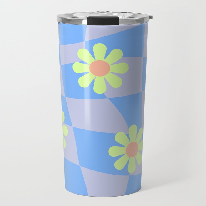 Electric Purple Checkered with flowers  Travel Mug