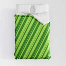[ Thumbnail: Light Green & Green Colored Striped Pattern Duvet Cover ]