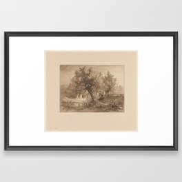 Landscape with angler among willows, Maria Vos, 1866 Framed Art Print