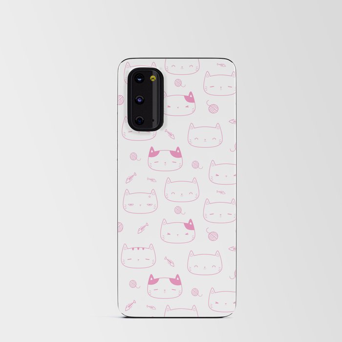 Pink Doodle Kitten Faces Pattern Android Card Case
