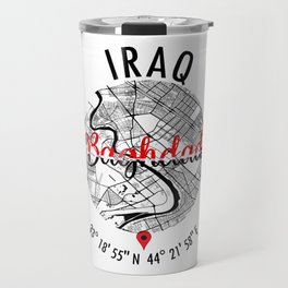 Baghdad, IRAQ Road Map Art - Earth Tones Travel Mug